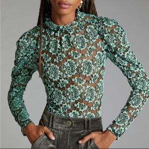 HTF Anthropologie Sheer Lace Mock Neck Top